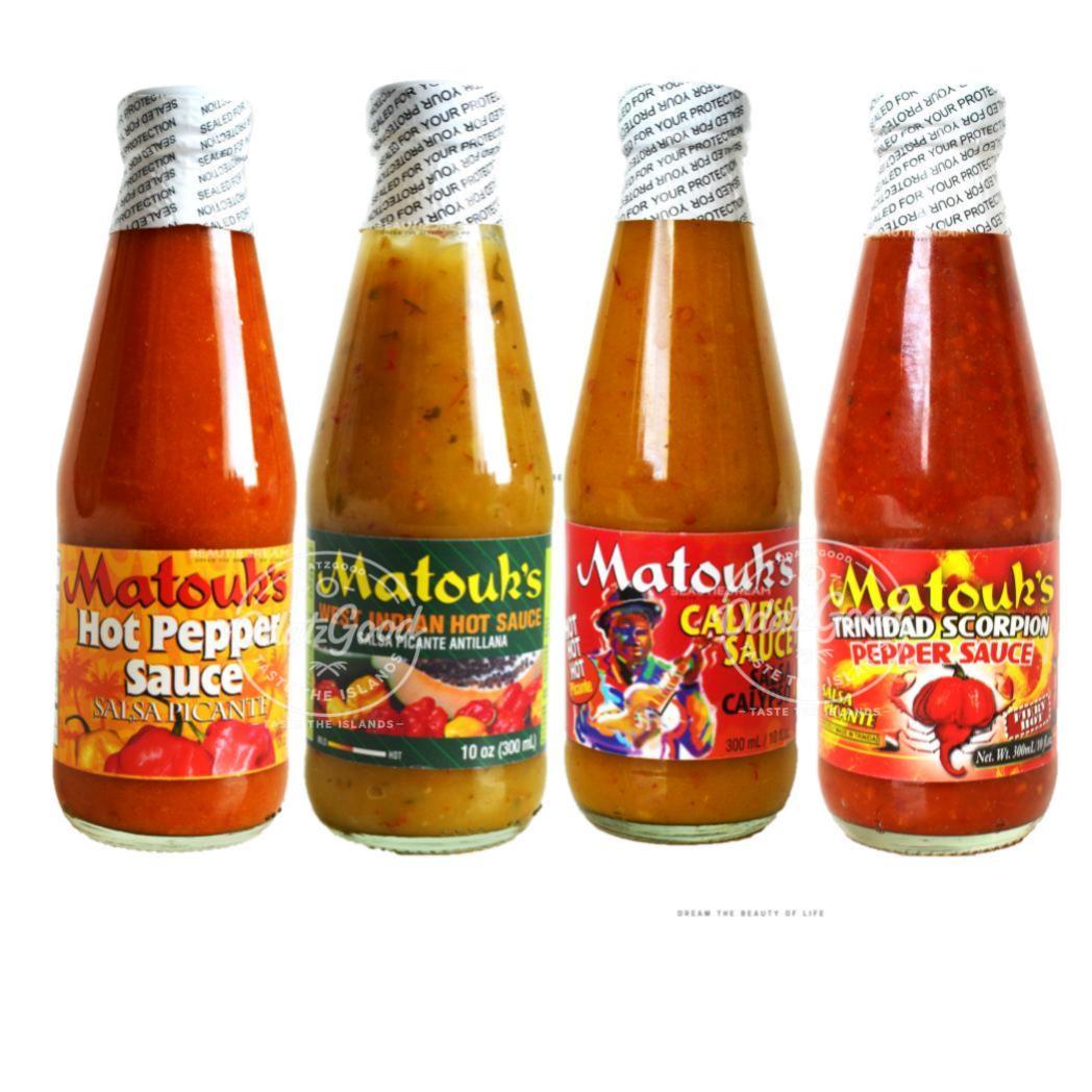 Matouk's Sauce Variety Pack | Scorpion, Calypso, West Indian & Hot Pepper | 10oz