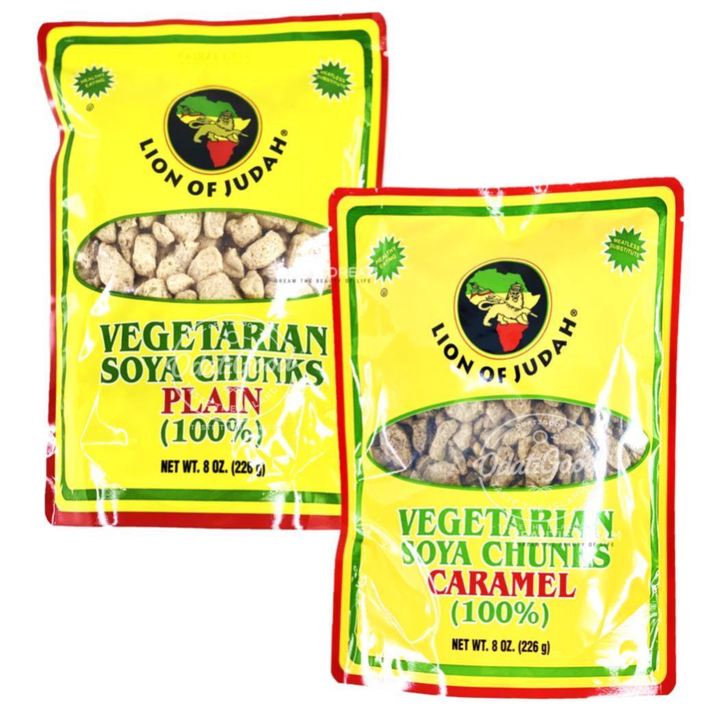 Lion of Judah Vegetarian Soya (Soy) Chunks Caramel & Plain Variety Pack