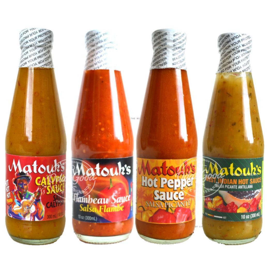 Matouk's Sauce Variety Pack | Calypso, Flambeau, West Indian & Hot Pepper | 10oz