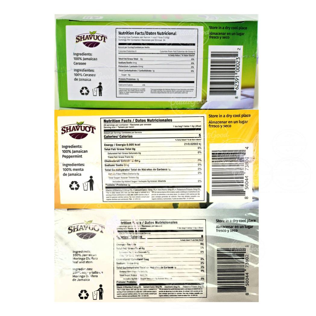 Shavuot Cerasee, Moringa & Peppermint Variety Pack | Product of Jamaica | 60Tea Bags (90g)