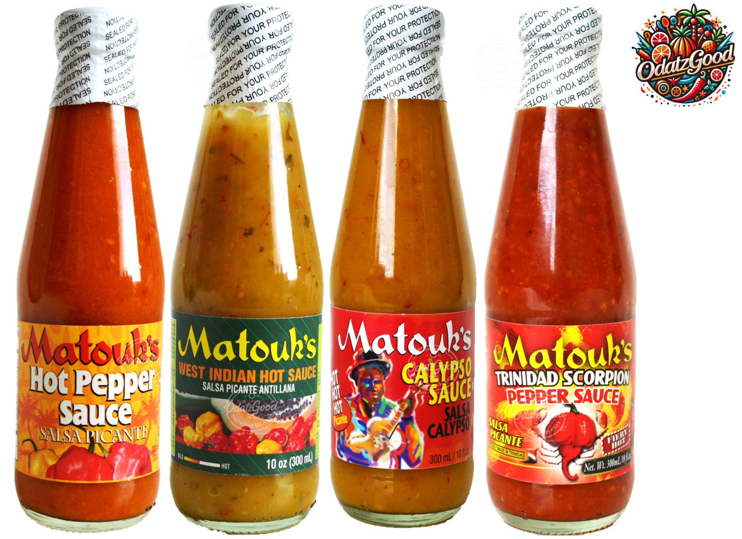 Matouk's Sauce Variety Pack | Scorpion, Calypso, West Indian & Hot Pepper | 10oz