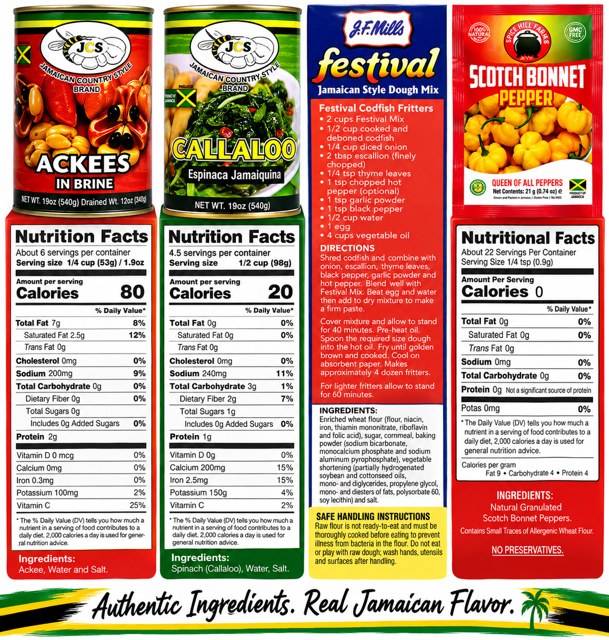 ODatzGood Taste of Jamaica 4-Piece Food Bundle – Ackee, Callaloo, Festival Mix & Scotch Bonnet Pepper