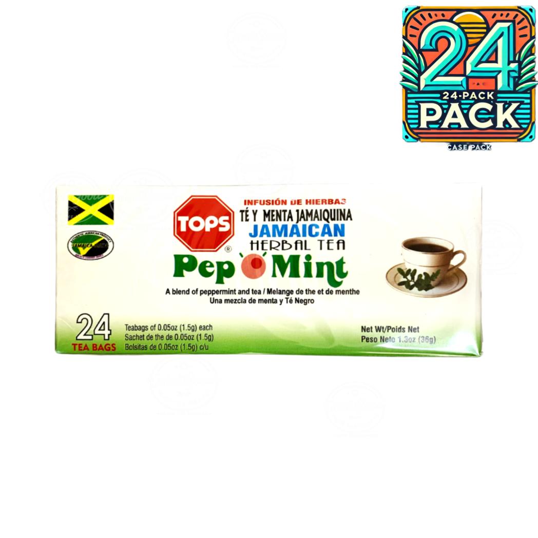 Tops Jamaican Pep O Mint Tea | Product of Jamaica | 1.3g (36g) | (Bulk) Case Pack