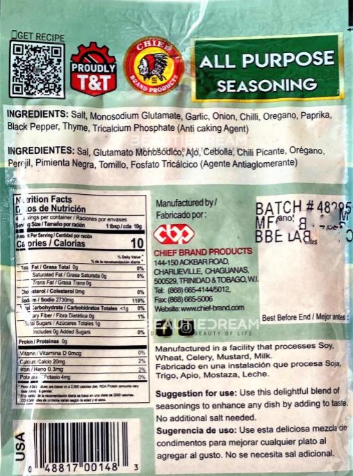 Chief All Purpose, Chicken & Fish Seasoning | Product of Trinidad & Tobago | 1.4 oz (28g)
