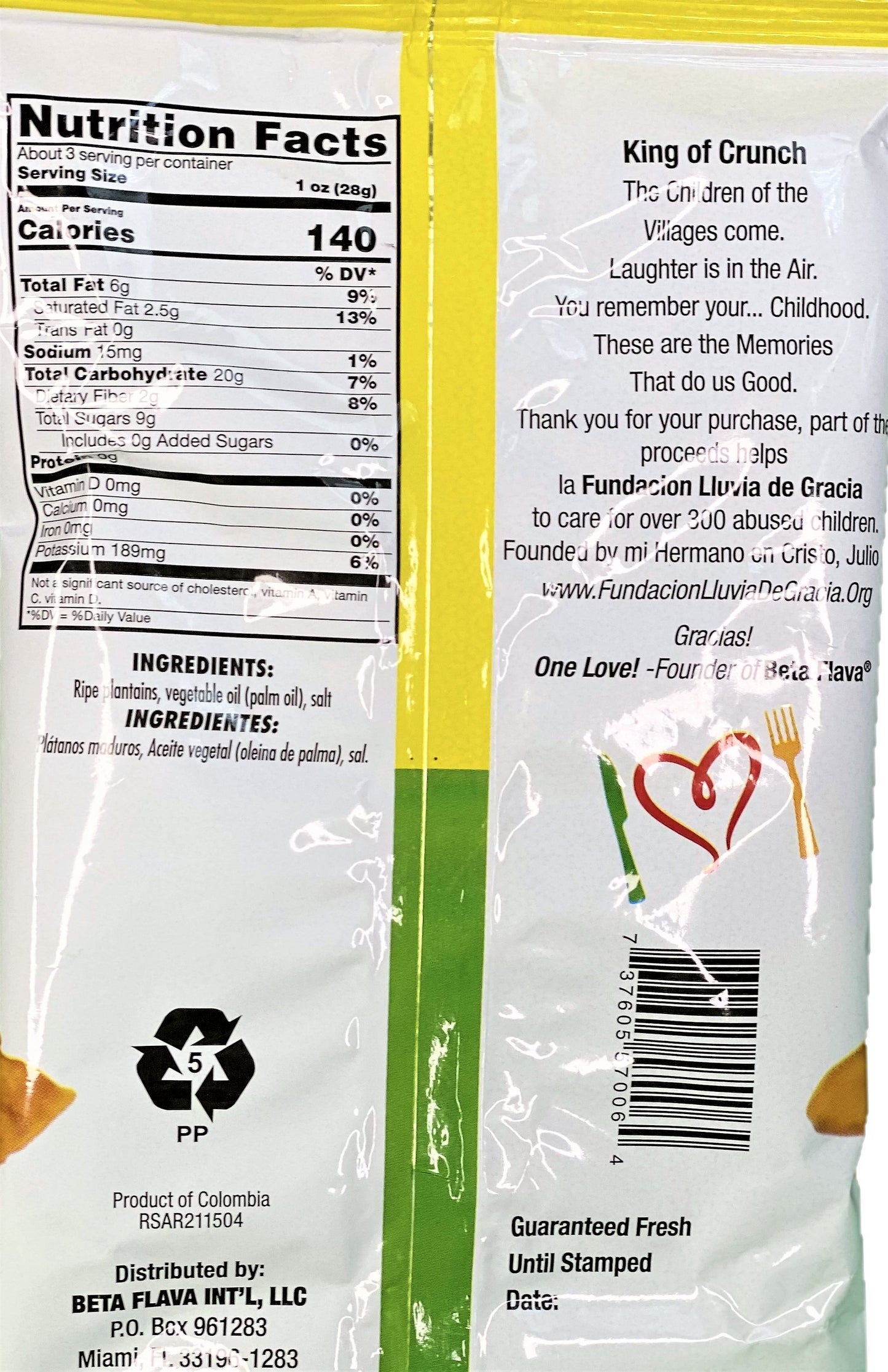 Beta Flava (Ocho Rios) Sweet Plantain Strips | 3oz (85g) | (Bulk) Case Pack
