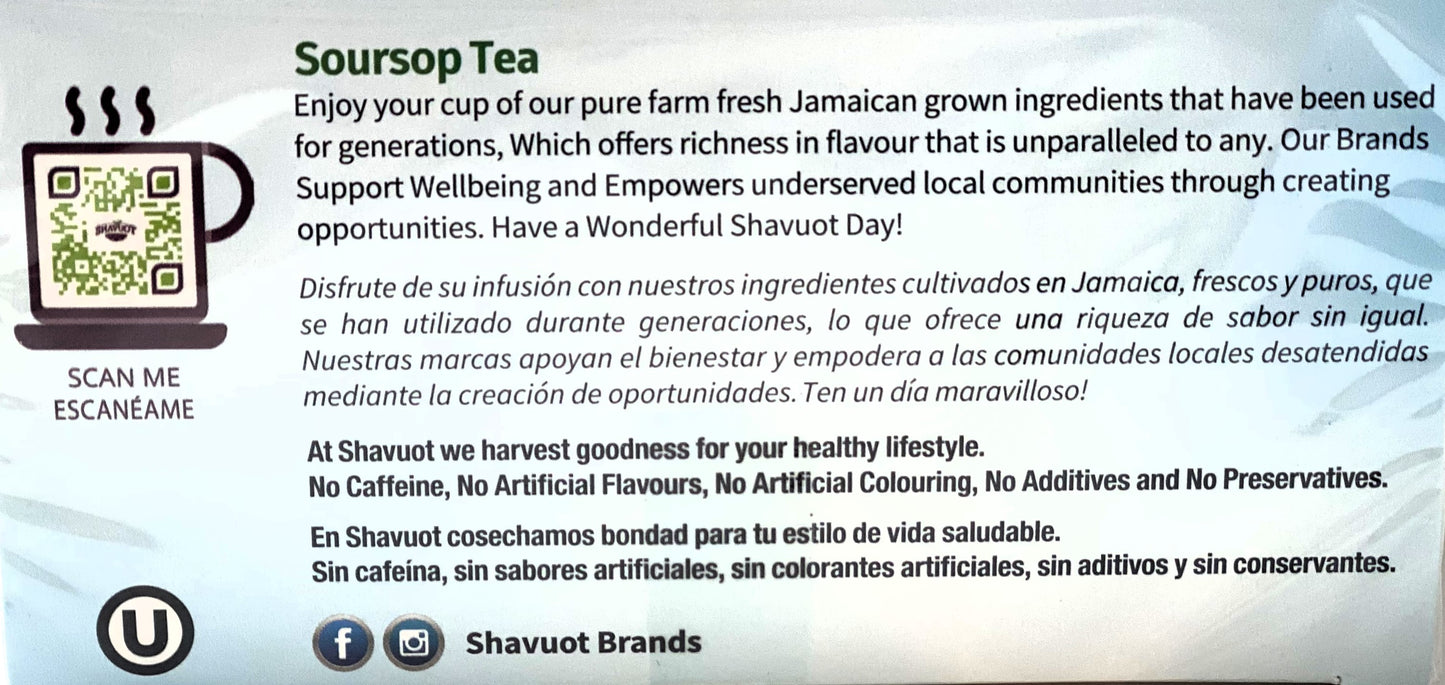 Shavuot Soursop Tea | Product of Jamaica | 20 Tea Bags | (Bulk) Case Pack