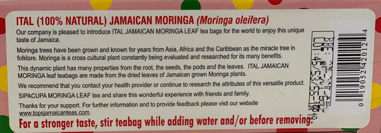 Sipacupa Moringa Tea | Product of Jamaica | 24 Tea Bags