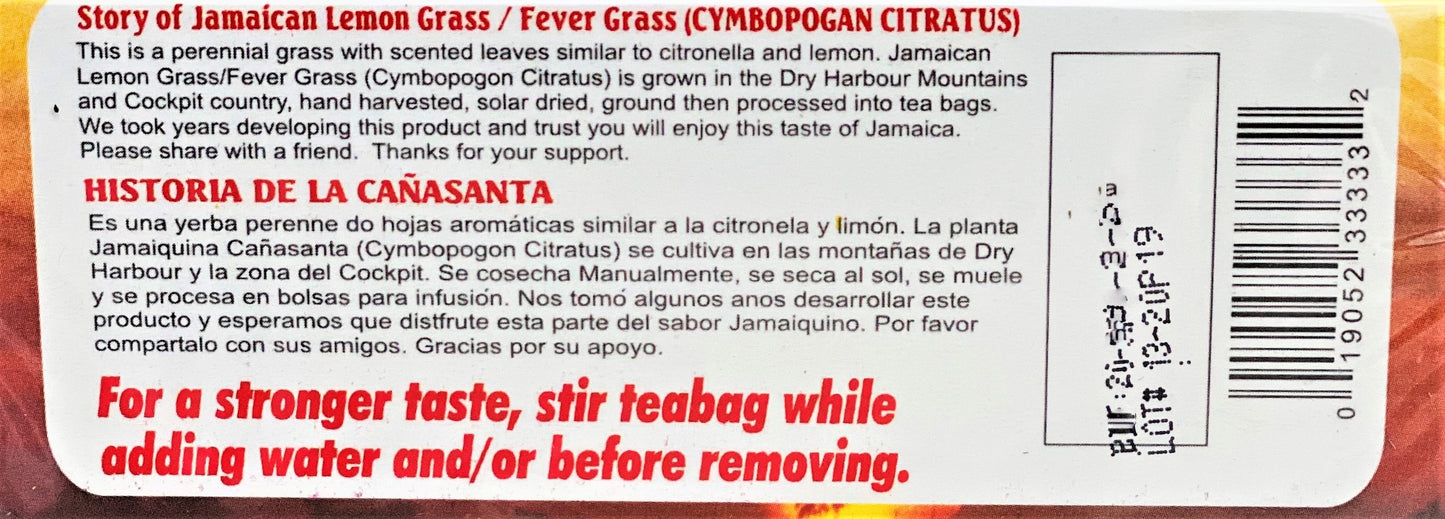 Tops Fever Grass Lemon Grass Tea | Product of Jamaica | 24 Tea Bags