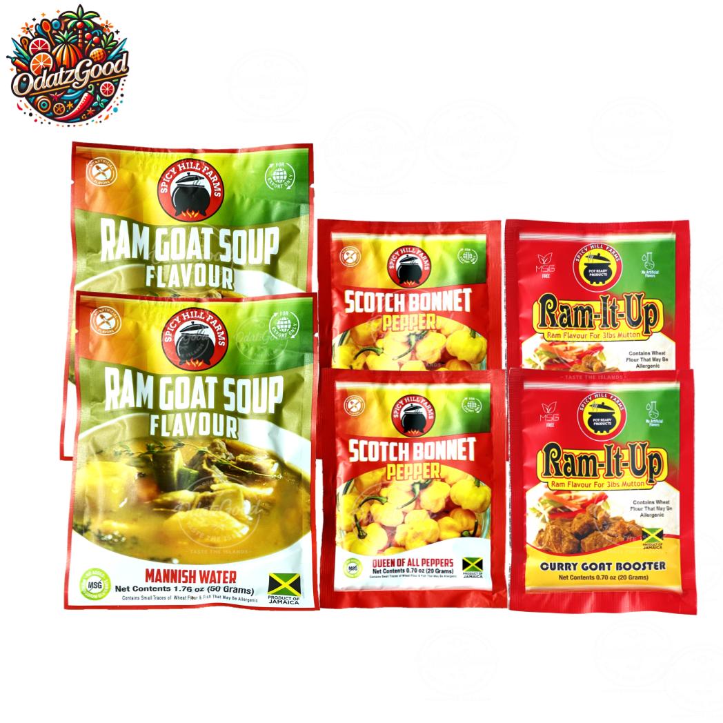 Spicy Hill Ram Goat Soup Mannish Water, Ram It Up Seasoning & Scotch Bonnet Pepper – 6 Piece