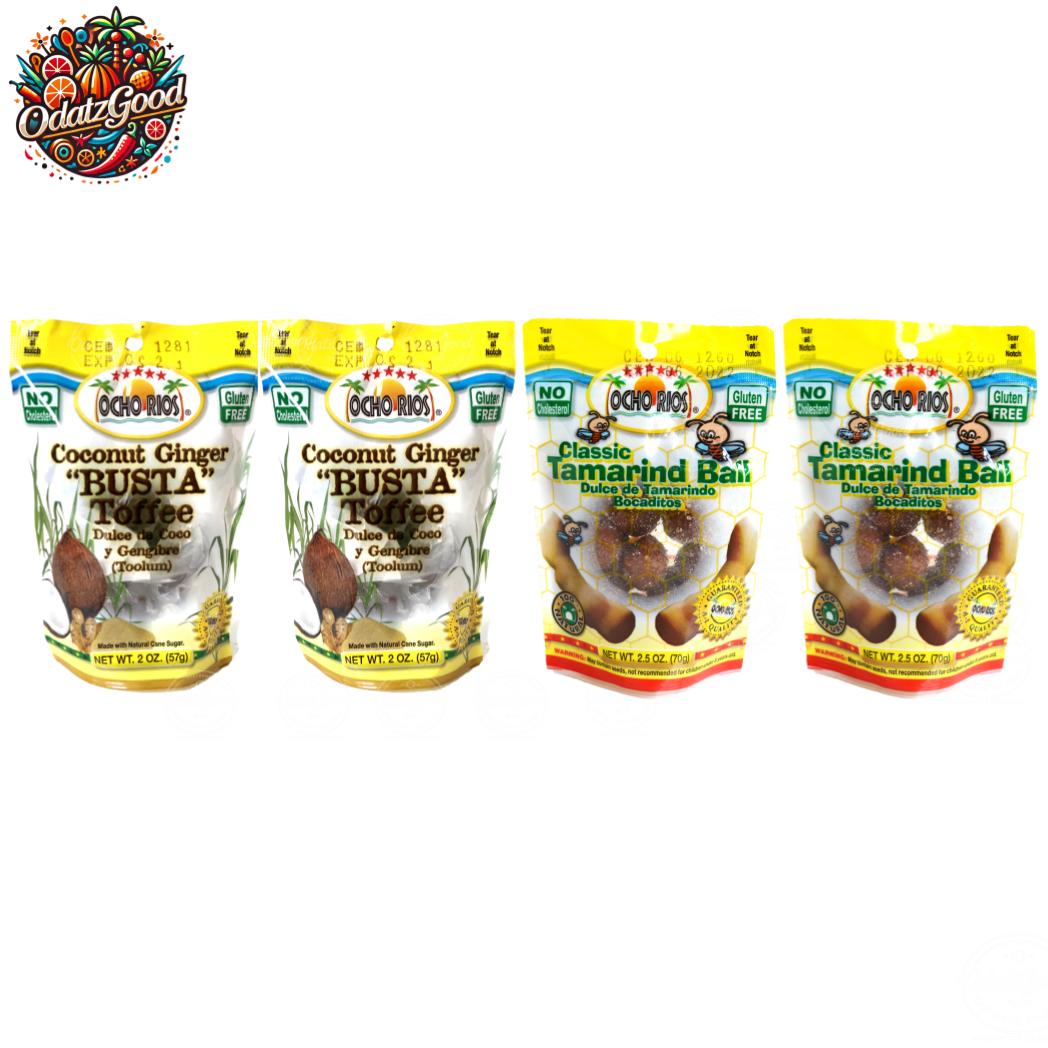 Ocho Rios Busta Toffee & Tamarind Balls 4-Pack Jamaican Candy Variety Bundle – 9oz (254g)