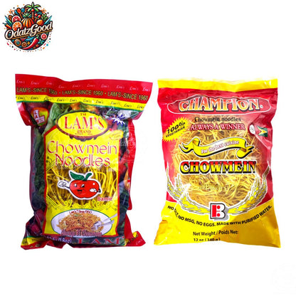 Champion Chowmein Noodles 12oz & Lam’s Chowmein Noodles 16oz – 2 Piece Guyanese Chowmein Noodle Bundle