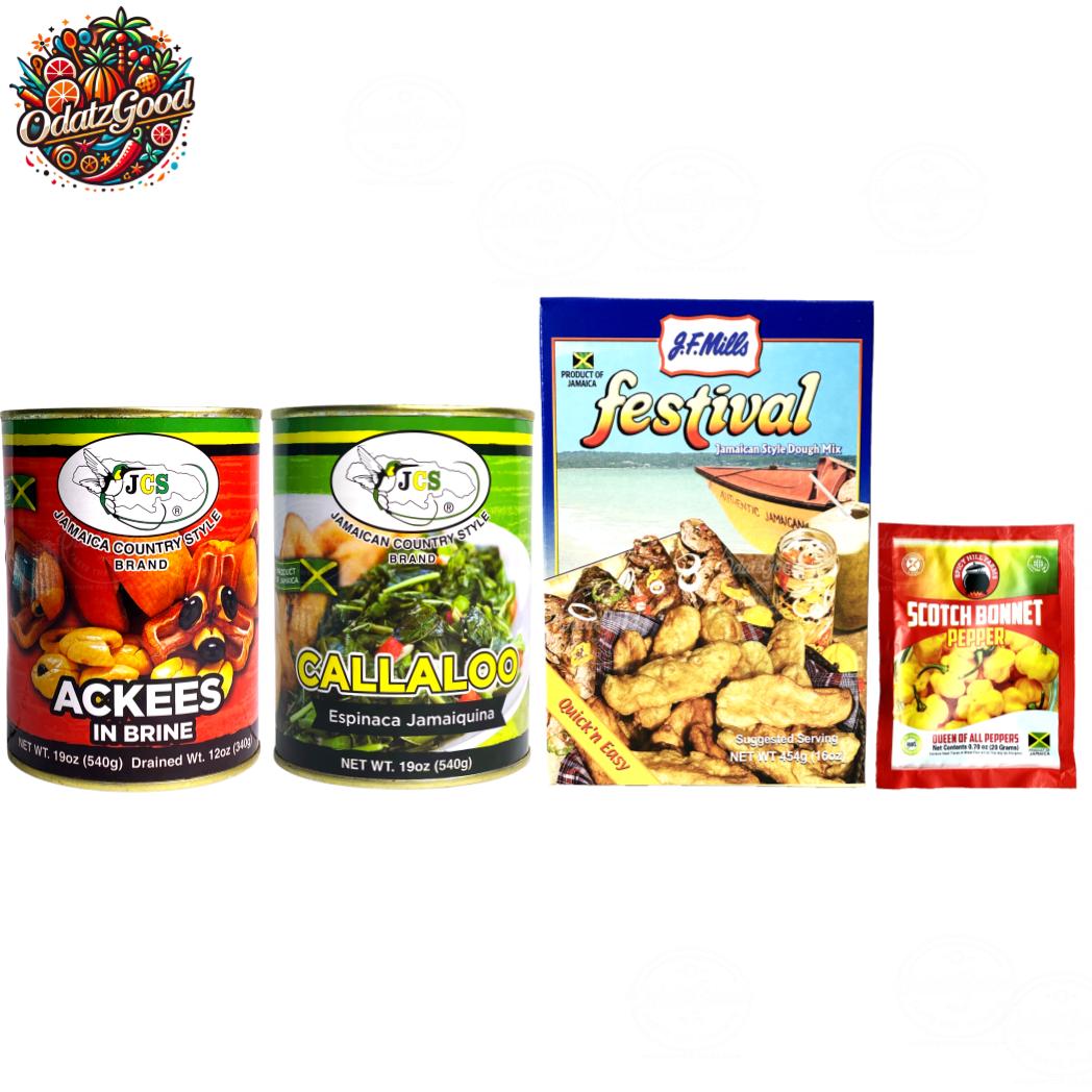 ODatzGood Taste of Jamaica 4-Piece Food Bundle – Ackee, Callaloo, Festival Mix & Scotch Bonnet Pepper
