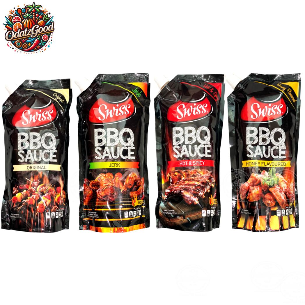 Swiss BBQ Sauce Variety 4-Pack 17oz Each – Original, Jerk, Hot & Spicy & Honey – Product of Trinidad & Tobago