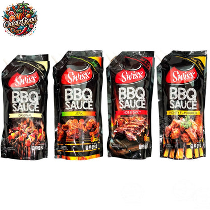 Swiss BBQ Sauce Variety 4-Pack 17oz Each – Original, Jerk, Hot & Spicy & Honey – Product of Trinidad & Tobago