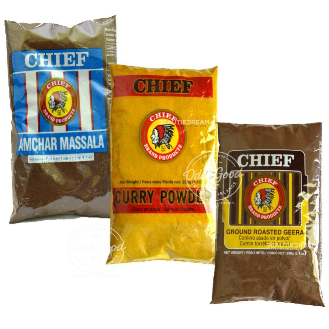 Chief Curry Powder, Amchar Massala, and Ground Roasted Geera | Product of Trinidad & Tobago | 8.1 oz (230g)