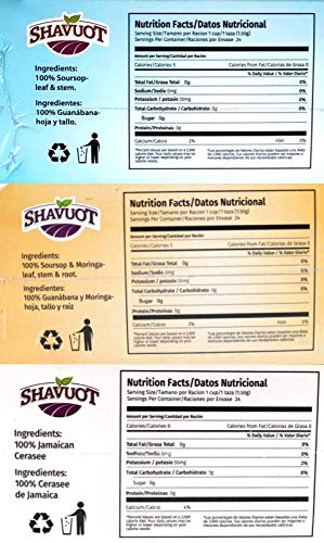 Shavuot Jamaican Cerasee, Soursop and Soursop/Moringa Tea Variety Pack of 3