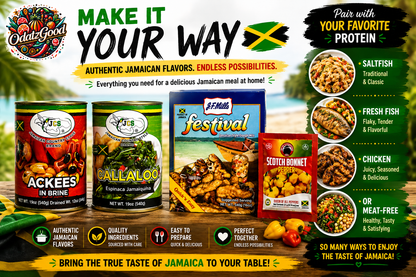 ODatzGood Taste of Jamaica 4-Piece Food Bundle – Ackee, Callaloo, Festival Mix & Scotch Bonnet Pepper
