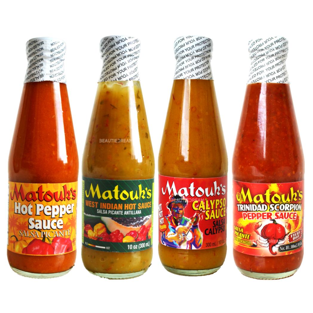 Matouk's Trinidad Scorpion, Hot Pepper, West Indian, Calypso Hot Sauce Variety Pack of 4