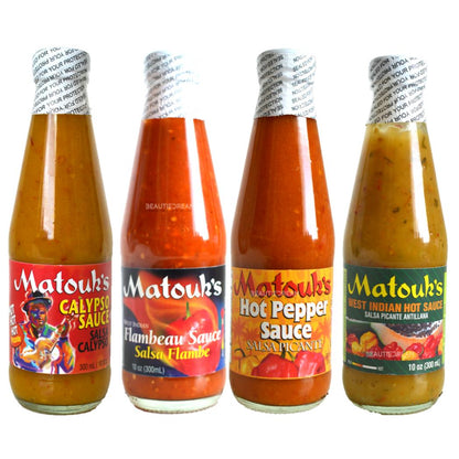 Matouk's Calypso Flambeau West Indian and Hot Pepper Sauce 10 Ounce Variety Pack of 4