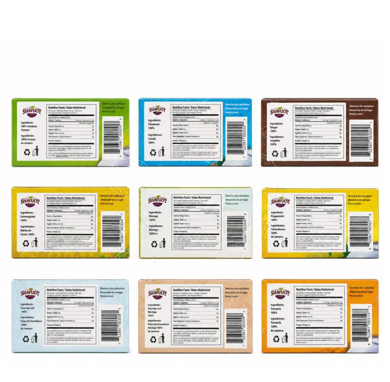 Shavuot Herbal Tea Variety Sampler 9-Pack – Cerasee, Soursop, Moringa, Ginger, Lemongrass, Peppermint, Cinnamon & Turmeric