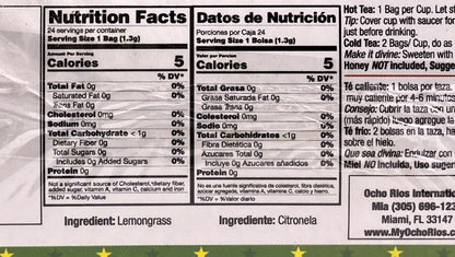 Ocho Rios Jamaican Lemongrass (Fever Grass) Tea (24 Tea Bags) | 1.1oz  (31g) | (Bulk) Case Pack