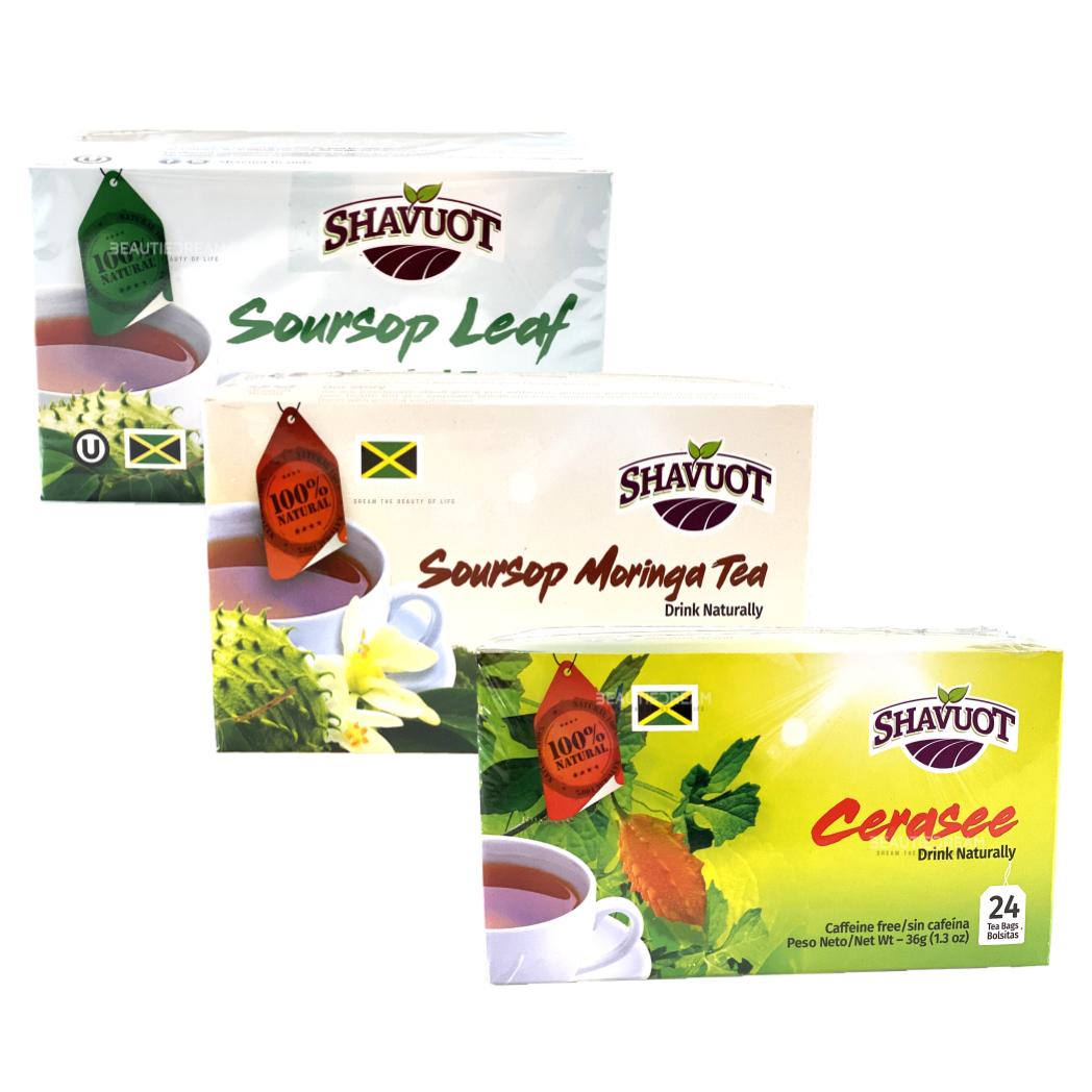 Shavuot Jamaican Cerasee, Soursop and Soursop/Moringa Tea Variety Pack of 3