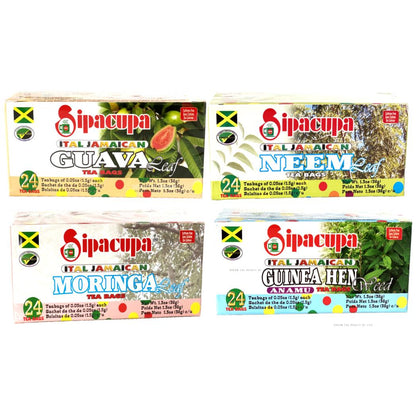 Sipacupa Guinea Hen Weed, Guava (Anamu), Neem, Moringa Ital Jamaican Tea Pack of 4