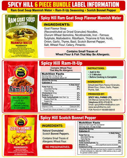 Spicy Hill Ram Goat Soup Mannish Water, Ram It Up Seasoning & Scotch Bonnet Pepper – 6 Piece