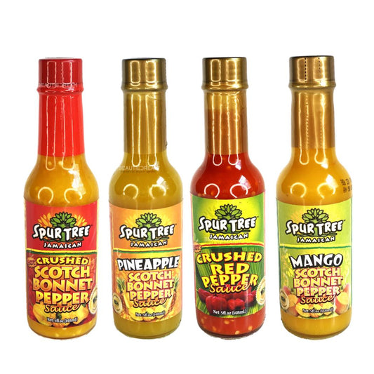 Spur Tree Hot Sauce Scotch Bonnet Pepper, Pineapple, Mango, Crushed Red Pepper Pack of 4