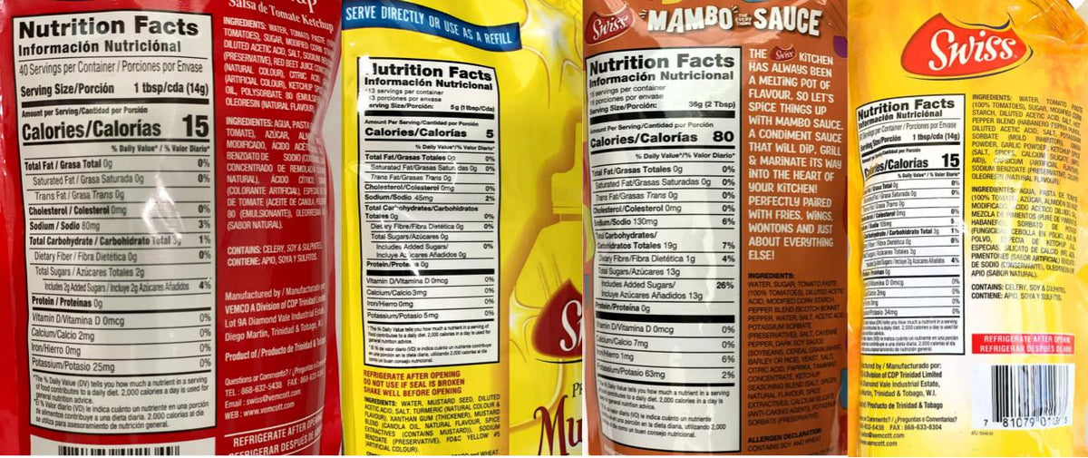 Swiss Caribbean Sauce & Condiment Variety 4-Pack – Mambo Sauce, Mustard, Spicy Ketchup & Tomato Ketchup 79.4oz