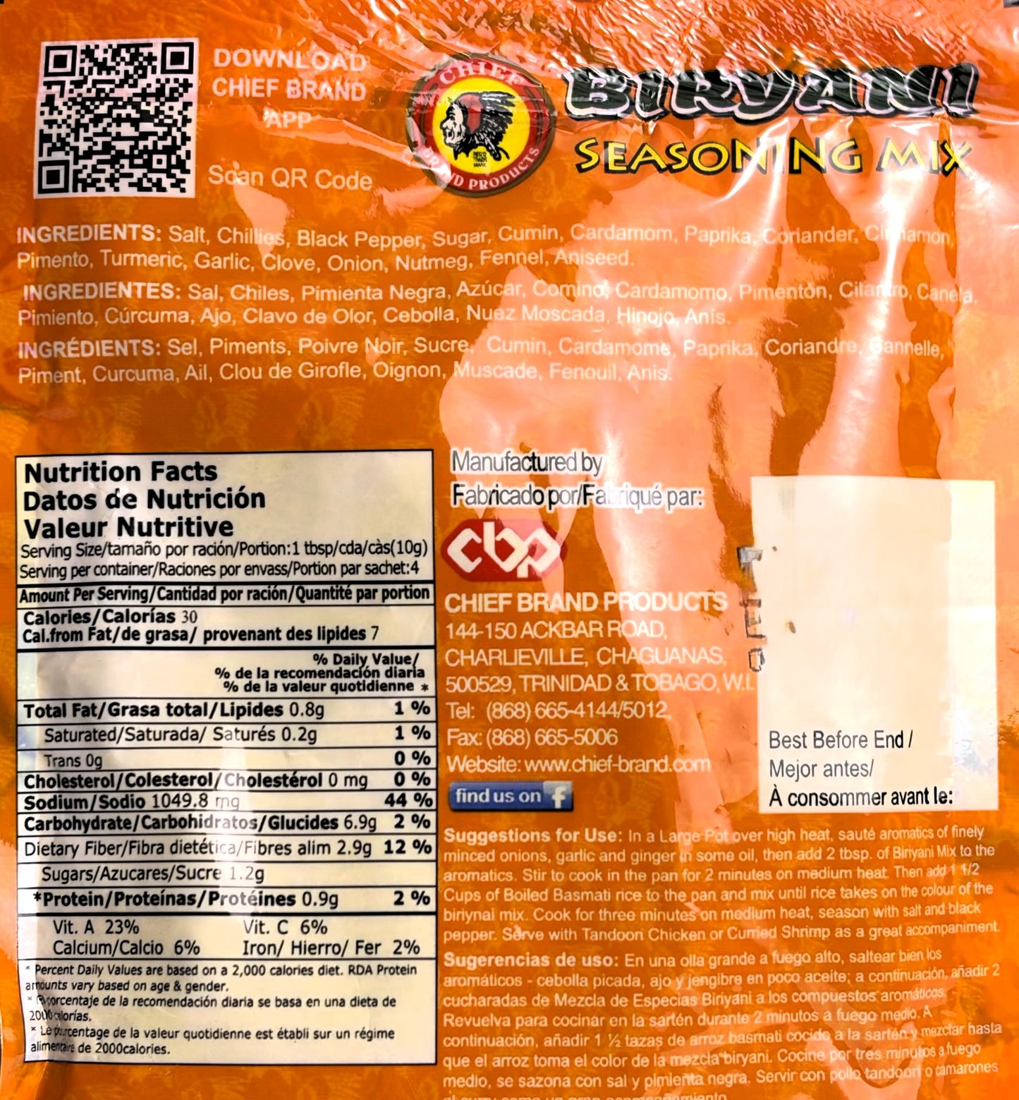 Chief Biryani Seasoning Mix 1.4oz (40g) – Product of Trinidad & Tobago