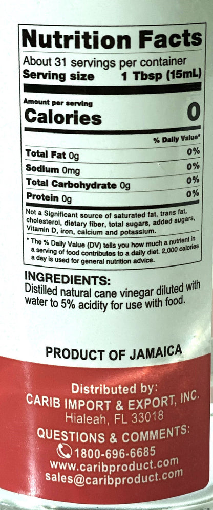 Carib Jamaican Cane Vinegar | Product of Jamaica | 16 fl oz | (Bulk) Case Pack