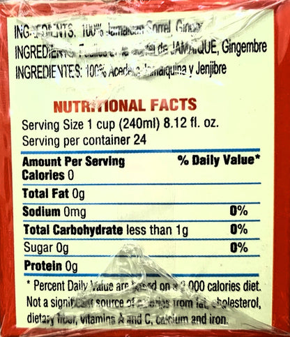 Tops Sorrel w/ Ginger Tea | Product of Jamaica | 1.7g (36g) | (Bulk) Case Pack