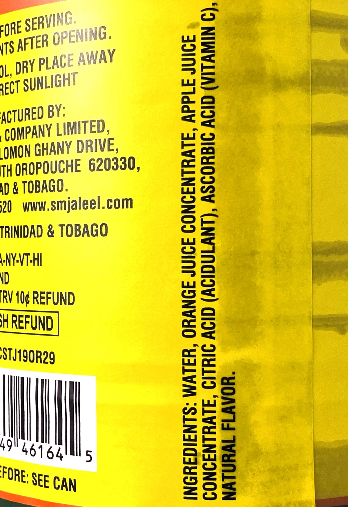 Trinidad Juices Unsweetened Orange Juice 19oz (540ml) – Product of Trinidad & Tobago