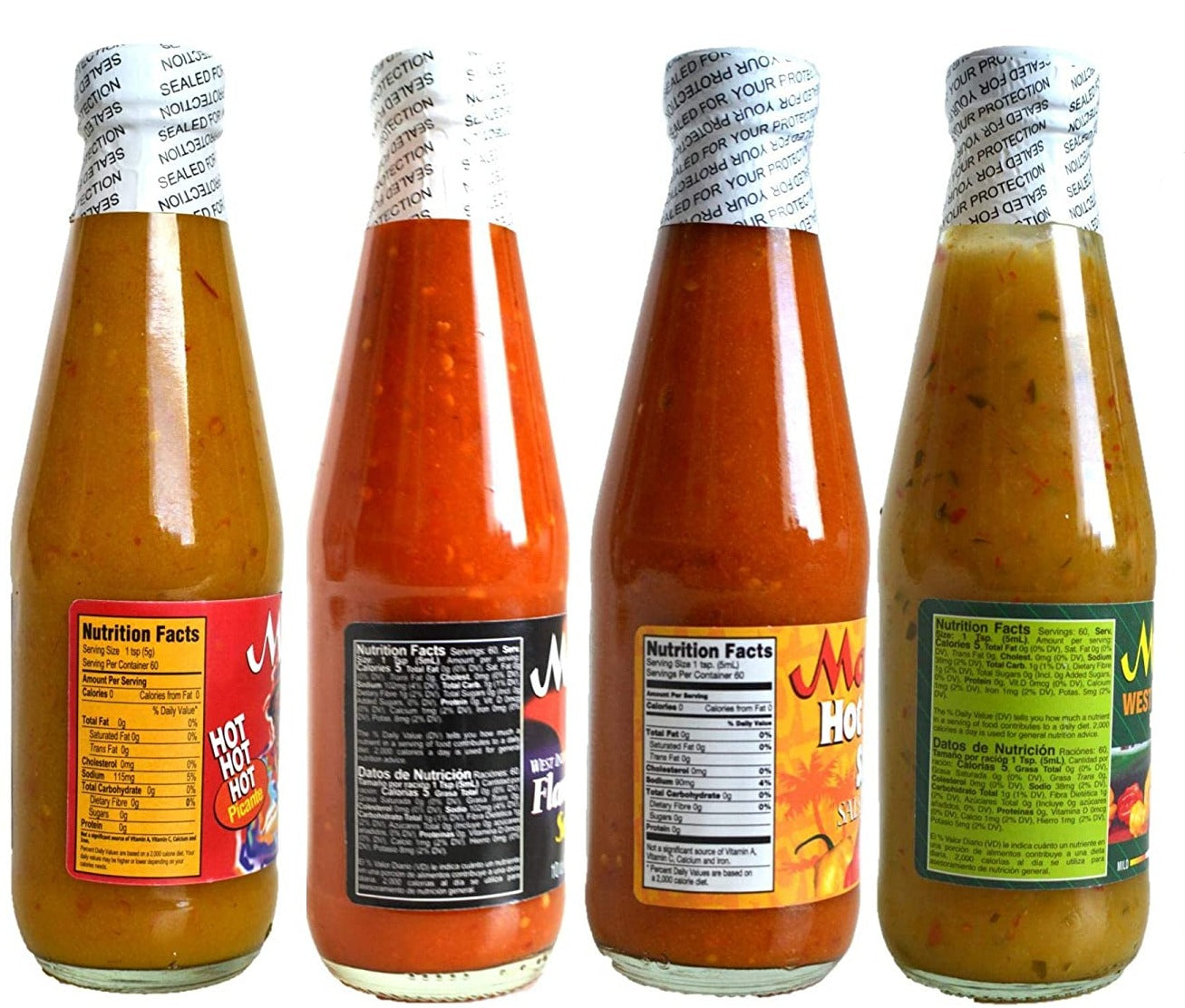 Matouk's Calypso Flambeau West Indian and Hot Pepper Sauce 10 Ounce Variety Pack of 4